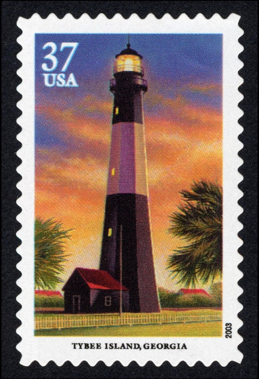 Five (5) unused postage stamps - Southeastern Lighthouses - Tybee Island, Georgia // 37 cents // Face value 1.85