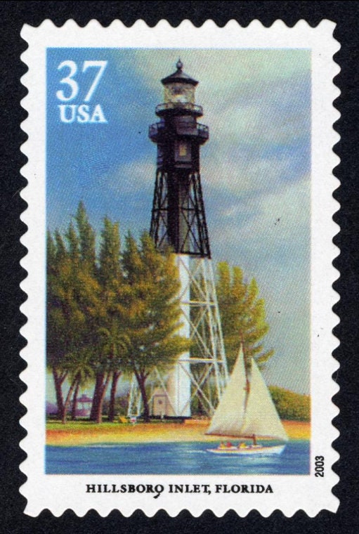 Five (5) unused postage stamps - Southeastern Lighthouses - Hillsboro Inlet, Florida // 37 cents // Face value 1.85