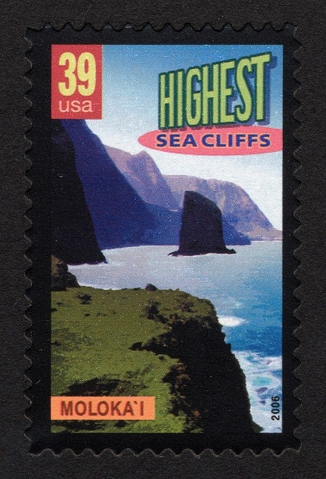 Five (5) unused postage stamps - Wonders of America: Highest sea cliffs // 39 cent stamps // Face value 1.95