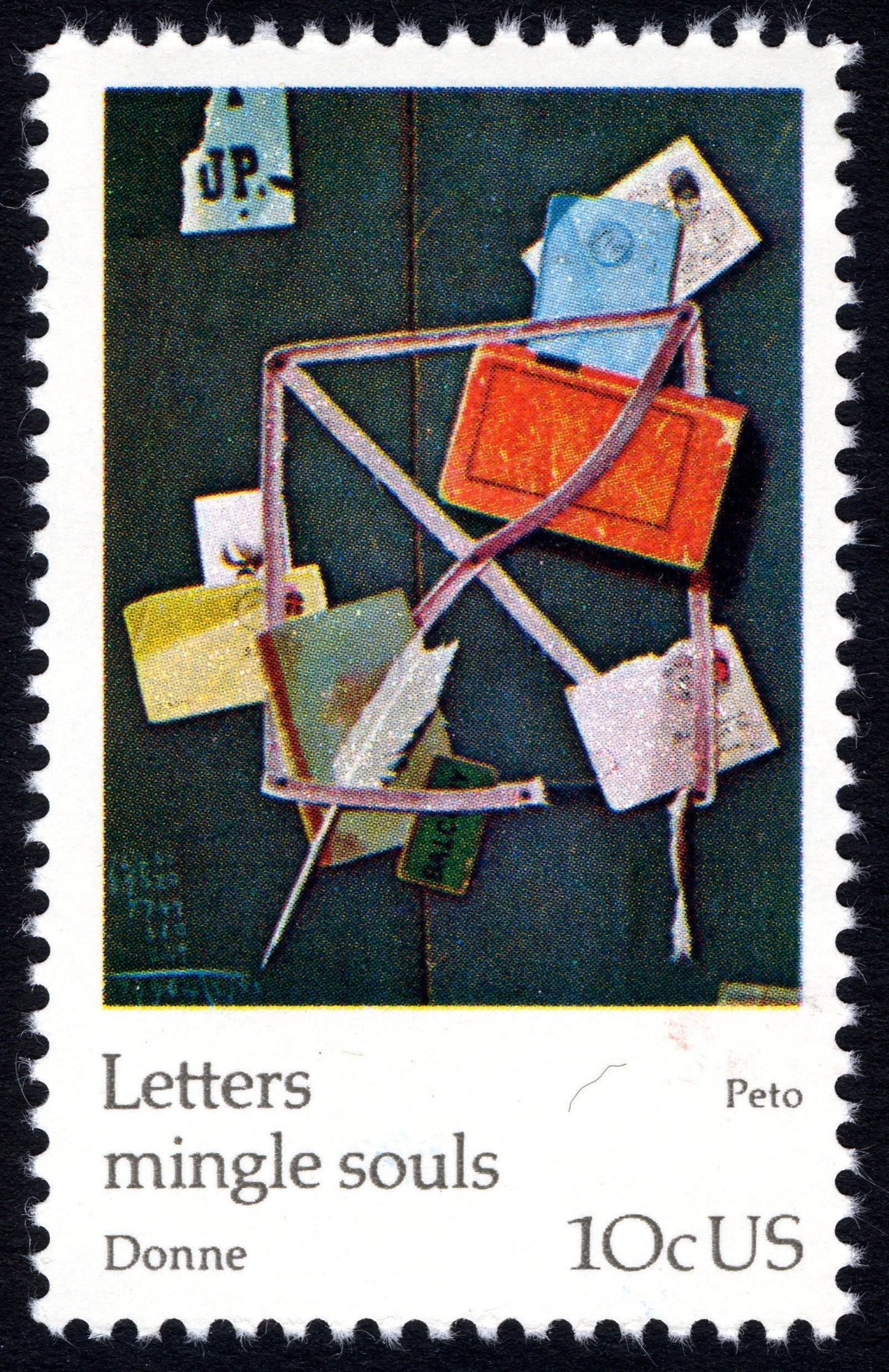 One (1) 10 cent vintage unused oversized postage stamp / Letters Mingle Souls - John Peto, "Scraps"