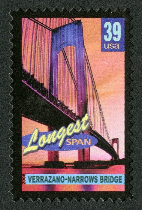 Five (5) unused postage stamps - Wonders of America: longest span, Verrazano-Narrows bridge // 39 cent stamps // Face value 1.95