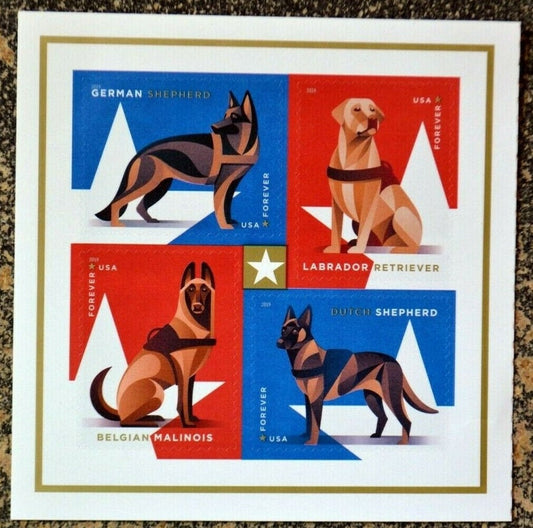 Eight (8) unused US postage stamps - Military working dogs // 8 forever stamps