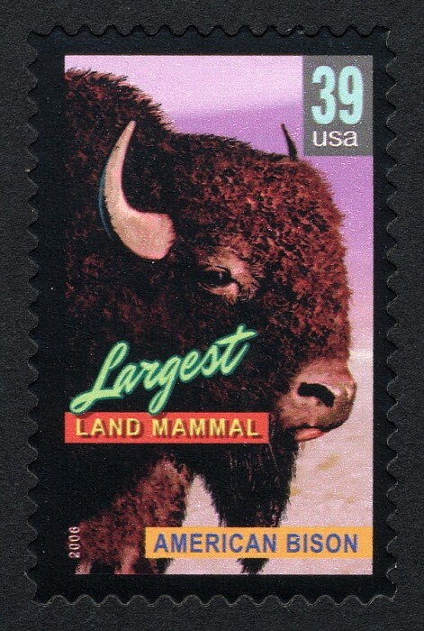 Five (5) unused postage stamps - Wonders of America: largest land mammal, bison // 39 cent stamps // Face value 1.95