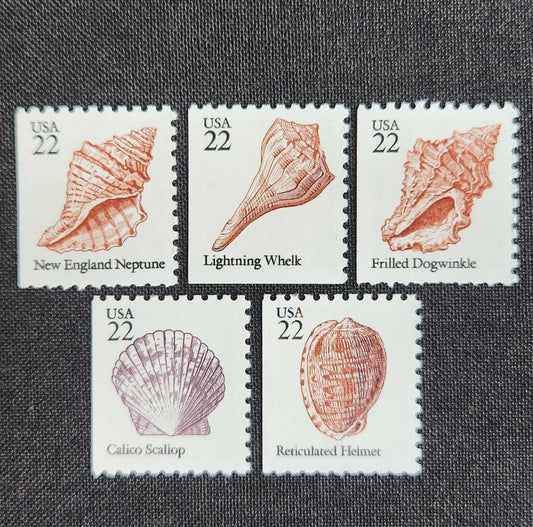 Ten (10) vintage seashell postage stamps - Seashells sea shells // 22 cent stamps // face value 2.20