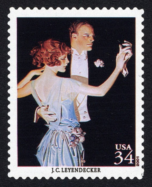 One (1) unused postage stamp - J.C. Leyendecker, Arrow Collar Man / American Illustrators / 34 cent stamp