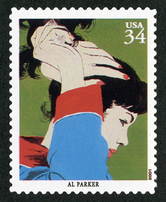 One (1) unused postage stamp - Al Parker, Woman Combing Her Hair / American Illustrators / 34 cent stamp