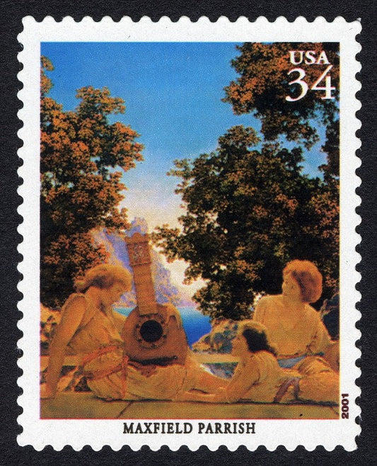 One (1) unused postage stamp - Max Parrish, Interlude (The Lute Players) / American Illustrators / 34 cent stamp