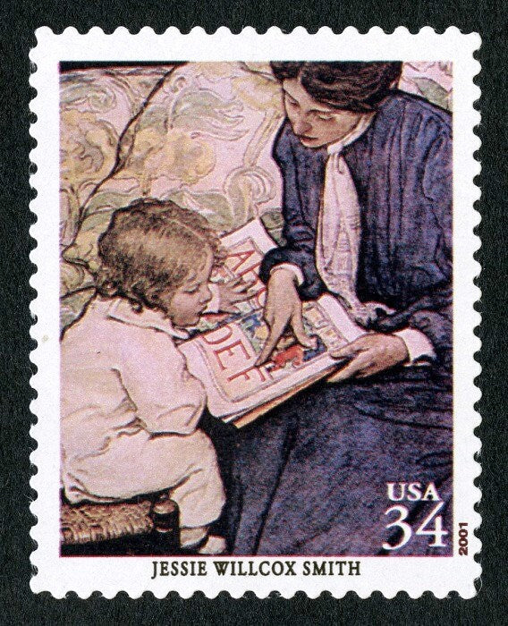 One (1) unused postage stamp - Jessie Wilcox Smith, The First Lesson / American Illustrators / 34 cent stamp