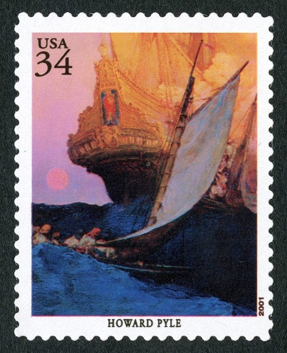 One (1) unused postage stamp - Howard Pyle, Attack on a Galleon / American Illustrators / 34 cent stamp