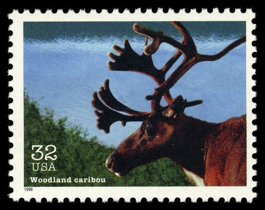 Five (5) vintage unused postage stamps - Woodland caribou (endangered species) // 32 cent stamps // Face value 1.60