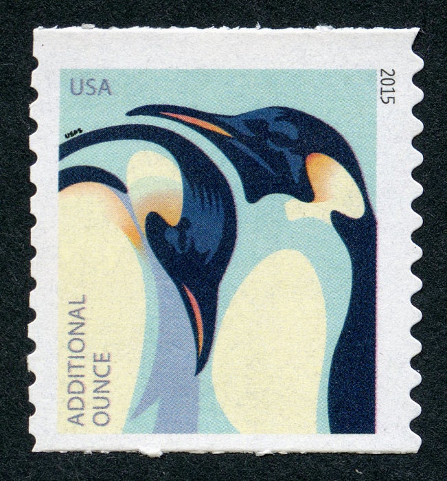 Five (5) US postage stamps - Penguin - additional ounce (24 cent)