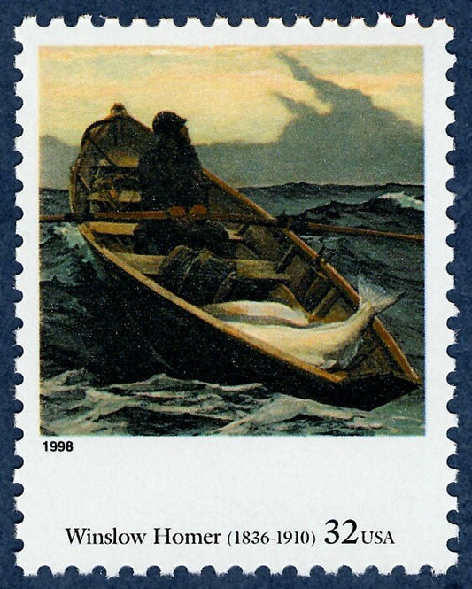 One (1) unused vintage postage stamps - Winslow, Homer "The Fog Warning" // 32 cent stamp