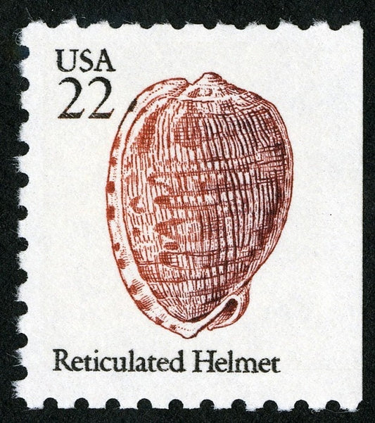 Five (5) vintage seashell postage stamps - Reticulated Helmet seashell // 22 cent stamps // face value 1.10