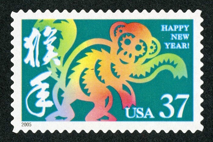 Twelve (12) unused postage stamps - Celebrating Lunar New Year of the Monkey (sheet) // 37 cent stamps // face value 7.40