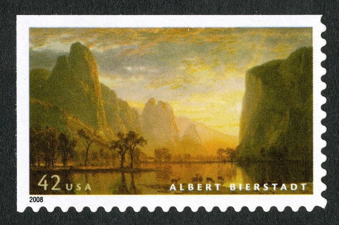 Four (4) unused postage stamps - Albert Bierstadt, Valley of the Yosemite // 42 cent stamps // face value 1.68