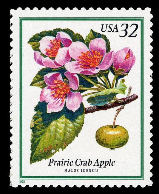 Five (5) unused flower postage stamps - Flowering trees, prairie crab apple // 32 cent stamps // face value 1.60